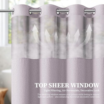 Lavender Ringless Linen Look Shower Curtain with Snap in Liner, 72x75 | 3 in 1 Modern Shower Curtain Set, Removable Liner, Waterproof & Washable, Mesh Top Window, Durable Fabric, Easy to Install
