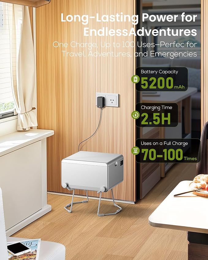 LE-310 Smart Dry Flush Toilet for RV and Off-Grid Living | Rechargeable portable toilet with waterless one-click sealing for vans, trucks, car travel, tiny homes, camping and backup