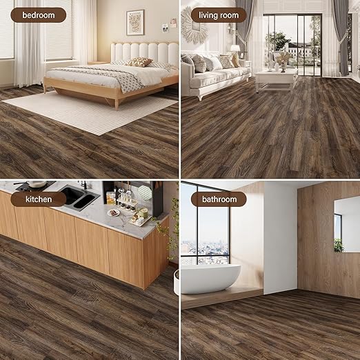 INMOZATA 36 Pack Peel and Stick Floor Tile Waterproof Vinyl Plank Flooring | 54 Sq.Ft, Heat-resistant, Wood Grain Self Adhesive Flooring for DIY Bedroom Living Room Bathroom Kitchen (Walnut)