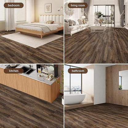 INMOZATA 36 Pack Peel and Stick Floor Tile Waterproof Vinyl Plank Flooring | 54 Sq.Ft, Heat-resistant, Wood Grain Self Adhesive Flooring for DIY Bedroom Living Room Bathroom Kitchen (Walnut)