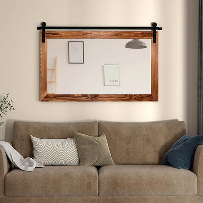COGOOD Farmhouse Barn Door Mirror - 41" x 26" Rustic Wood Framed Wall Mirror for Bathroom, Living Room, Bedroom Wall Decor (Brown) | Farmhouse Barn Door Wood Framed Vanity Mirror for Entryway, Living Room, Bedroom, Dresser Wall Decor