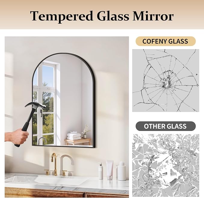 COFENY Black Arch Mirror, 30’’x36’’ Black Mirror for Bathroom, Wide Arched Bathroom Mirror with Metal Frame, Wall Mounted Mirror for Bedroom Living Room Entryway Modern