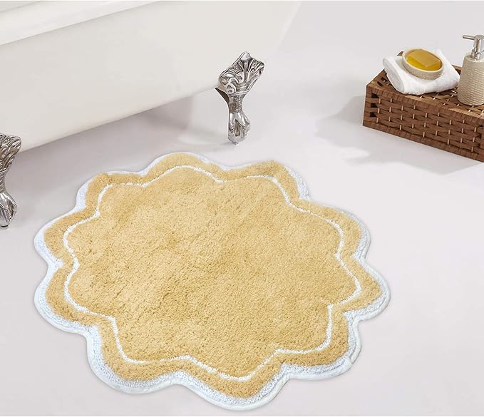 Home Weavers Allure Collection 100% Cotton Tufted Round Shape Bathroom Rug, Soft and Absorbent Bath Rugs, Non-Slip Bath Carpet, Machine Wash Dry Bath Mats for Bathroom Floor, 30" Round, Yellow