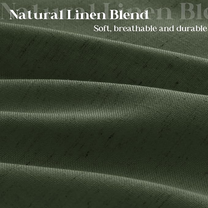 Olive Green Shower Curtain for Bathroom Water Repellent 72x72 Inch | Linen, Boho Farmhouse Aesthetic, Shower Curtains 66 Inches Long, Dark Green, Spring Bath Decor, Sheer Cloth, with Hooks Sets