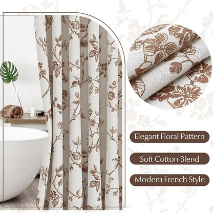 MitoVilla Long Cotton Floral Shower Curtain for Bathroom,72 x 78 | Long Cottagecore Spring Shower Curtains for Bathroom, Modern Farmhouse Country Plant Leaves Bathroom Décor, 72 x 78