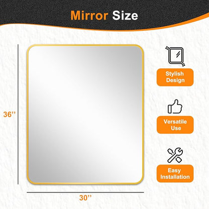 Bathroom Vanity Mirror, Gold Framed Mirror for Over Sink, 36x30 | HD glass, distortion-free for makeup and grooming, Sturdy frame, all mounting hardware, hangs horizontal or vertical