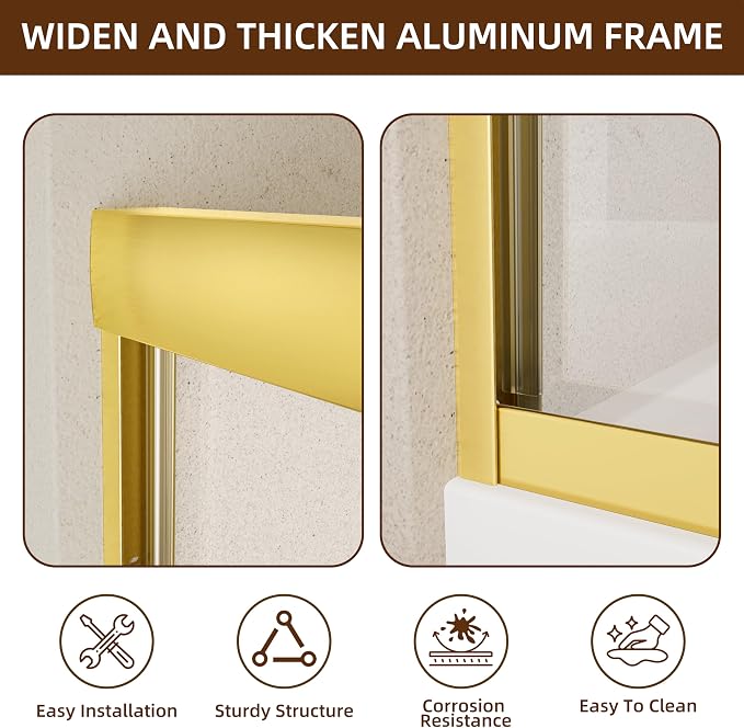 Royal Guard Double Sliding Shower Door,56-60" W x 70" H，Brush Gold | Shower Doors with 6mm Clear SGCC Tempered Glass,Bypass Shower Enclosure,Nano Coating Easy Clean&Waterproof&Adjustable Width