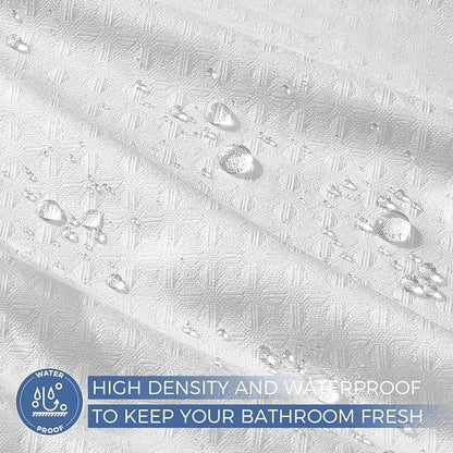downluxe Waterproof Fabric Shower Curtain Liner, Soft Cloth Shower Liner with Magnets, Machine Washable & Hotel Quality Bathroom Curtain, 70" W x 72" L, Waffle White