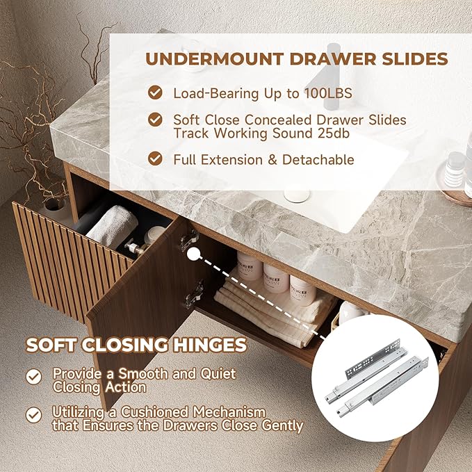 LKTART Floating 48 Inch Bathroom Vanity with Sink, Modern Plywood Wall Mounted Bathroom Storage Cabinet with 2 Doors and 1 Drawer, Light Gray Sintered Stone Countertop and Ceramic Basins