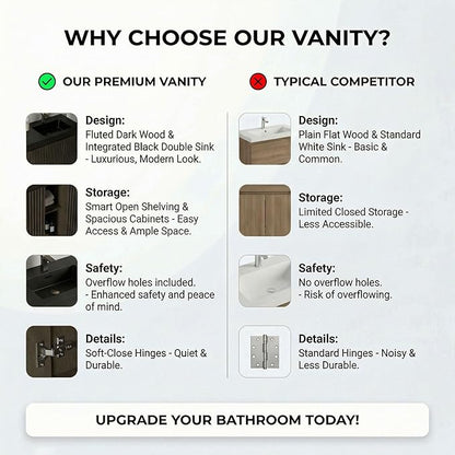 60" Double Bathroom Vanity with Sink Combo, Mid Century Modern Bathroom Cabinet with Doors & Shelves, Black Integrated Sink with Overflow, Smoked Oak