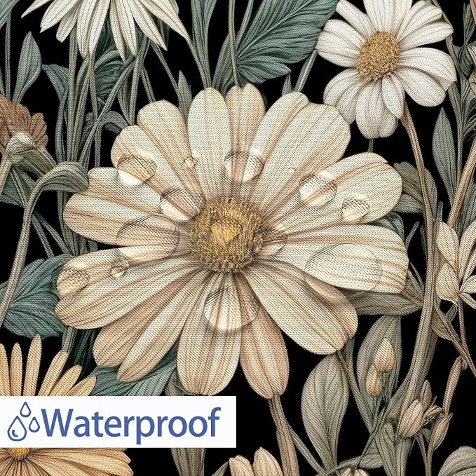 Vintage Boho Floral Shower Curtain, Cute Retro Bohemian Flower Botanical Aesthetic Decorative Shower Curtain Set with Hooks, Unique Dark Wildflower Rustic Farmhouse Shower Curtains for Bathroom 60X72