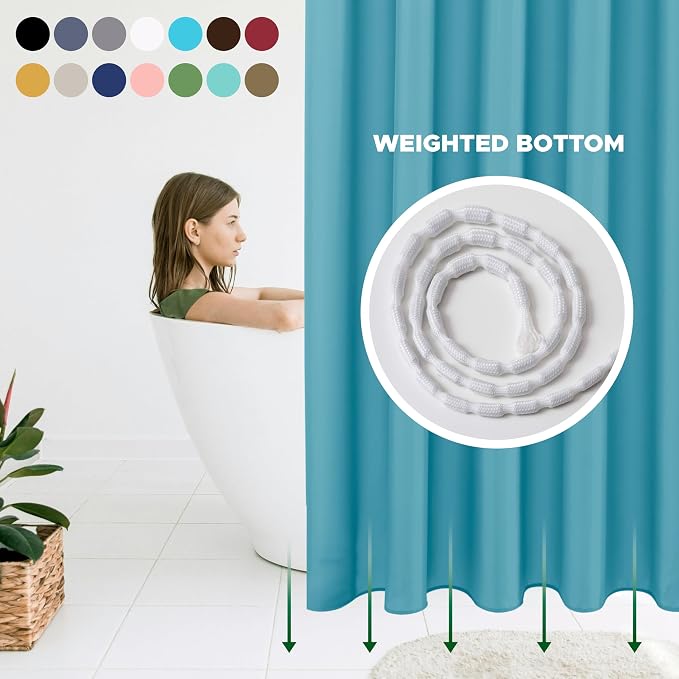 Fabric Shower Curtain Liner 72"W x 84"L-Blue Extra Long Shower Liners | Hotel Quality Water Resistant Machine Washable Shower Liner-Cloth Polyester Light Weight High Ceilings Bathroom Curtain Liner
