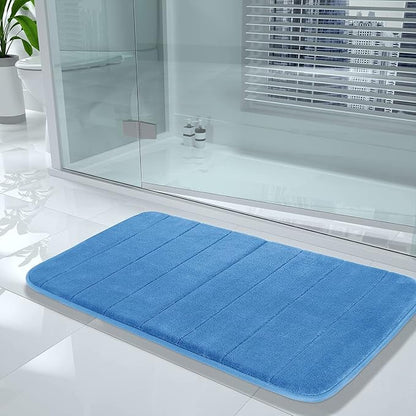 Yimobra Long Bath Mat 44"x24", Super Soft Quick Dry Memory Foam Bathroom Rug, Water Absorbent, Non Slip Backing Machine Washable for Tub Shower, Thick Comfort Support, Blue