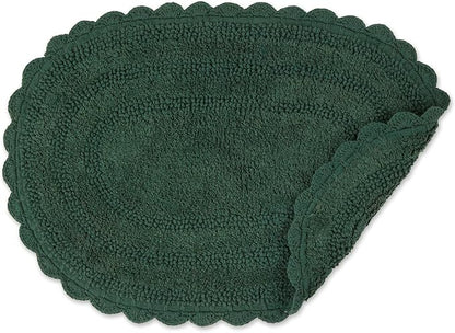 DII Crochet Collection Reversible Bath Mat, Small Oval, 17x24, Dark Green