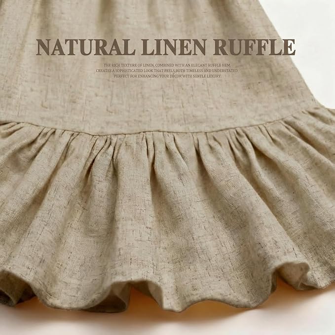 Farmhouse Shower Curtain Ruffle Linen Flax Khaki 72" W x 72" L | Linen Fabric, Farmhouse Boho, Bottom Ruffle, Rustic, Country, Natural Look, Washable, Shower Curtain for Bathroom Bathtub