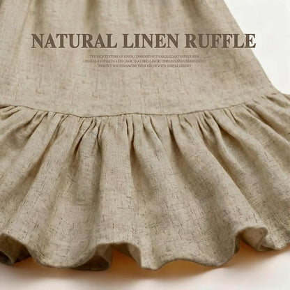 Farmhouse Shower Curtain Ruffle Linen Flax Khaki 72" W x 72" L | Linen Fabric, Farmhouse Boho, Bottom Ruffle, Rustic, Country, Natural Look, Washable, Shower Curtain for Bathroom Bathtub
