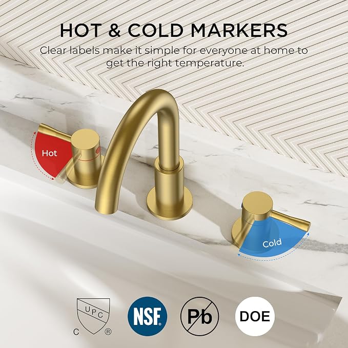 FORIOUS Bathroom Faucet 3 Hole, 360° Swivel 8 Inch Sink Faucet Brushed Gold | with Pop Up Drain, 2 Handles,for Sink Vanity RV Lavatory Farmhouse, 304 Stainless Steel, Lead-free, Leakproof