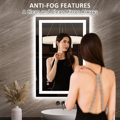 LOAAO 23.6"x35.4" LED Bathroom Mirror with Lights, UL Listed | Anti-Fog, Dimmable, 3 Color Temperature, Backlit + Front Lit, Memory Function, Tempered Glass