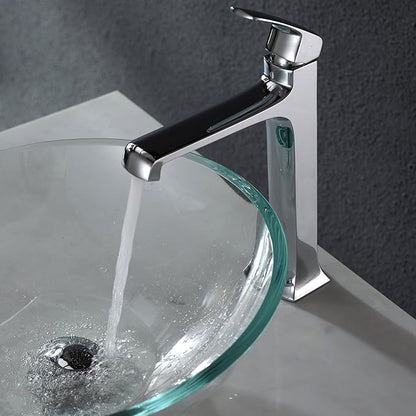 Kraus GV-100-CH Crystal Clear Glass Vessel Sink with PU-MR, Chrome