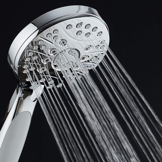 High Pressure 6-setting Luxury Handheld Shower Head – Extra Long 6 Foot Stainless Steel Hose – Anti Clog Jets – Anti Slip Grip – Top US Brand – Includes Extra Wall Bracket – Chrome Finish