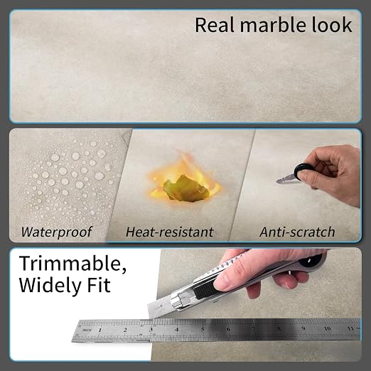 Art3d 30-Pack Peel and Stick Vinyl Floor Tiles, 12 x 12 in, Slate | Anti-Slip, Waterproof, Stain-Resistant, Simple to Clean, Durable, Premium Vinyl, Ideal for Kitchen, Dining Room, Bedrooms
