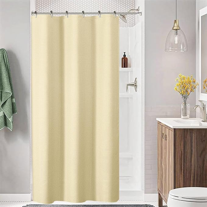 Tititex Solid Beige Cloth Fabric Shower Curtain Liner with 2 Magnets - Texture Soft Hotel Quality Waterproof Shower Liner, Light-Weight & Machine Washable 36x72 inch