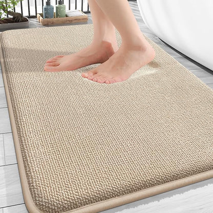 OLANLY Thick Memory Foam Bathroom Rugs 34x21, Absorbent Bath Mat, Beige | Soft Quick Dry Bath Rugs, Non-Slip, Machine Washable Carpet for Bathroom Floor, Tub and Shower, Home Decor Accessories
