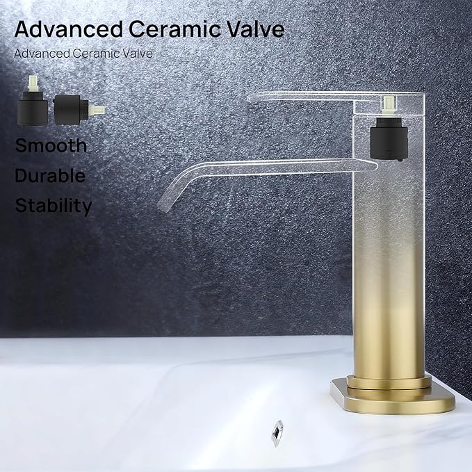 GAGALIFE Bathroom Faucet 1 Hole - Brushed Gold Bathroom Sink Faucet with Metal Pop-up Drain Supply Lines and Deck, Modern Waterfall Bathroom Faucets Single Handle, JJL-MP-7001BG