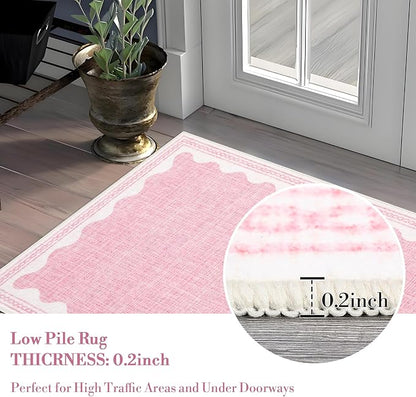 Garvee Modern Bordered Rugs for Living Room 8x10 Large Washable Rug Pink | Non Slip Low Pile Soft Carpet Foldable Non Shedding Stain Resistant Floor Cover for Bedroom Playroom Nursery Office Dorm