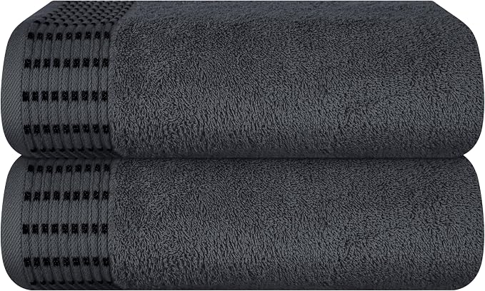 Cotton 2 Pack Oversized Bath Towel Set 28x55 inches, Large Bath Towels, Ultra Absorbant Compact Quickdry & Lightweight Towel, Ideal for Gym Travel Camp Pool - Charcoal Grey