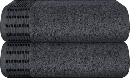 Cotton 2 Pack Oversized Bath Towel Set 28x55 inches, Large Bath Towels, Ultra Absorbant Compact Quickdry & Lightweight Towel, Ideal for Gym Travel Camp Pool - Charcoal Grey