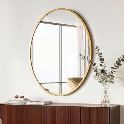 Oval Bathroom Mirror for Wall, 22"x28" Gold Bathroom Vanity Mirror | HD Shatterproof Glass, Metal Framed, Oval Vanity Mirrors for Bathroom, Bedroom, Living Room, Entryway, Horizontal or Vertical