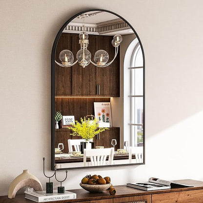 HARRITPURE 16"x24" Arched Bathroom Mirror - Black Wall Mounted Mirror - Black Arch Mirror - Aluminum Alloy Frame Bathroom Mirror Living Room, Bedroom, Bathroom and Entryway | Vanity Aluminum Alloy Frame Arch Wall Mirror for Living Room, Bedroom, Entryway