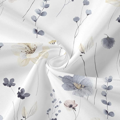 Grey Beige Watercolor Floral Fabric Shower Curtain, 72x72 | Waterproof Fabric, Modern Minimalist Floral Print, Machine Washable, Rustproof Grommets, for Bathroom