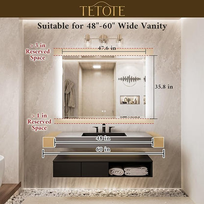 48 x 36 LED Mirror Backlit, Beveled Bathroom Mirror with Backlight, Safe Tempered Glass, 3 Color Temperature, Defogger, Dimmable, Memory Function, UL-Listed, Wall-Mounted Vanity Mirrors