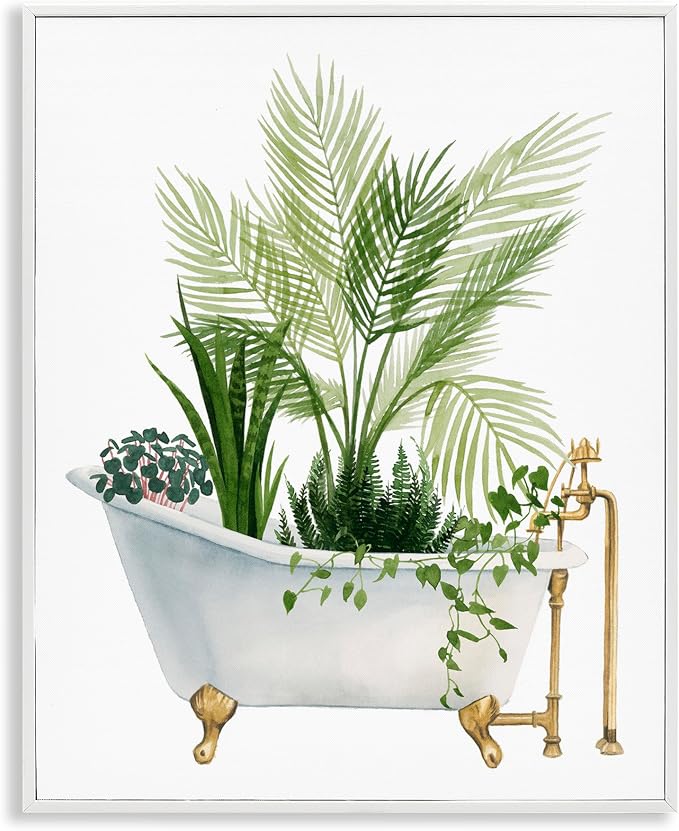 Vintage Tub Botanical, 11 x 14 Inch Framed Giclée Print | Stupell Industries · By Grace Popp · Ready to hang · Great for bathroom or laundry room · Made in USA
