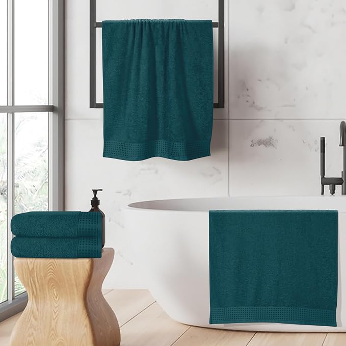 GLAMBURG Ultra Soft 4 Pack Oversized Bath Towel Set 27x54 inches, 100% Cotton Bath Towels, Highly Absorbant Compact Quickdry & Lightweight Towel, Ideal for Gym Travel Camp Pool - Teal