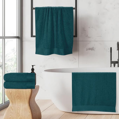GLAMBURG Ultra Soft 4 Pack Oversized Bath Towel Set 27x54 inches, 100% Cotton Bath Towels, Highly Absorbant Compact Quickdry & Lightweight Towel, Ideal for Gym Travel Camp Pool - Teal