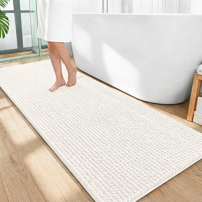 OLANLY Thick Chenille Bathroom Runner Rugs 59x24, Absorbent Bath Mat, Ivory | Soft Bath Rugs, Rubber Backing, Machine Wash Dry, Bath Mats for Bathroom, Tub and Shower, Home Decor Accessories