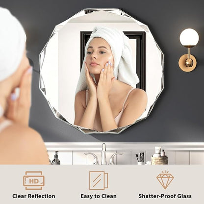 30x30 Inch Bathroom Mirrors for Over Sink, Round Frameless Mirrors for Wall | Beveled Bathroom Mirror, Bathroom Vanity Circle Mirror for Bedroom Living Room Entryway Home Decor