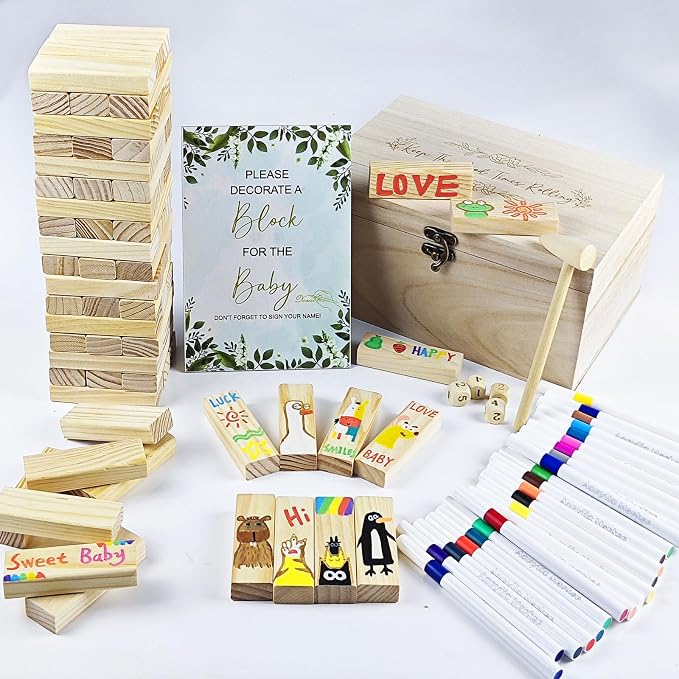 101pcs Fun Baby Shower Games Sign Kit, Baby Blocks for Baby Shower, 2 ways | Blank Wooden Strips, Games for Guest, Funniest Games Ever, Suitable for Boy and Girls, Fun Activities and Ideas