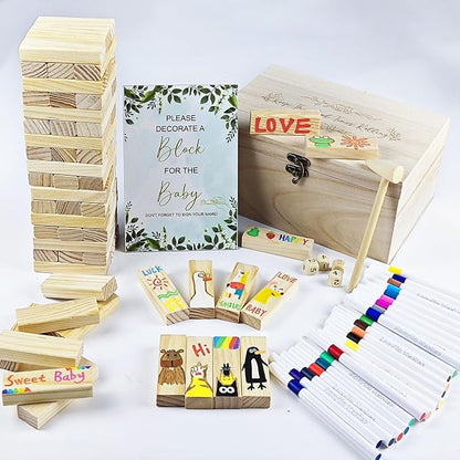 101pcs Fun Baby Shower Games Sign Kit, Baby Blocks for Baby Shower, 2 ways | Blank Wooden Strips, Games for Guest, Funniest Games Ever, Suitable for Boy and Girls, Fun Activities and Ideas