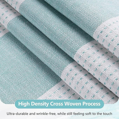 Boho Chic Thick Teal Shower Curtain with Tassels, 350GSM Cotton Linen Soft Fabric Shower Curtain Aqua Green, 72 x 72 Inch Heavyweight Elegant Farmhouse Bathroom Decor Curtain French Country