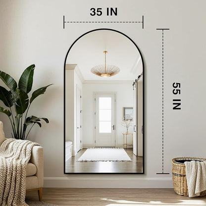 Arched Bathroom Mirror for Wall, 55" x 35" Metal Frame Vanity Mirror, Black | Aluminium Alloy Frame, HD Shatterproof Glass, Hanging or Leaning, for Bathroom Over Sink , Entryway, Bedroom, Living Room