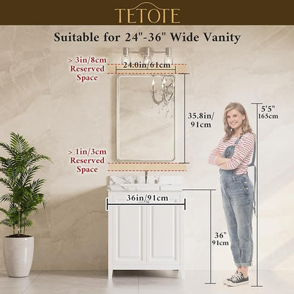 Brushed Nickel Bathroom Mirror for Over Sink 24 x 36 Beveled Edge Tempered Glass, Rounded Corner Rectangle Framed Mirror for Modern Bathroom, Living Room, Bedroom, Entryway