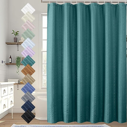 Aiyufeng Turquoiser Shower Curtain for Bathroom, Embossed Textured Fabric Shower Curtain for Bathroom - Soft Cloth & Hotel Spa, Machine Washable, 72X96, Turquoiser