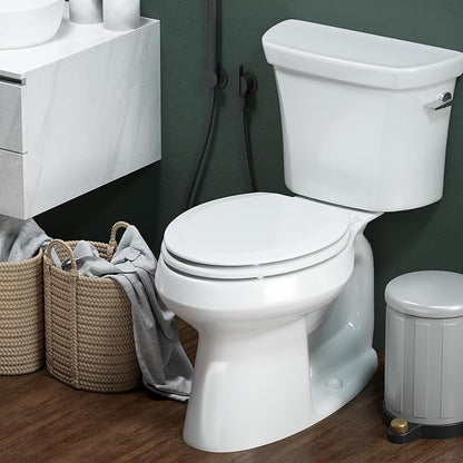 Elongated Toilet Seat Angol Shiold Quiet-Close Molded Wood Toilet Seat with Non-Slip Adjustable Hinges, Anti-Pinch Bumpers, Easy Install & Clean（White, Elongated 18.5''）