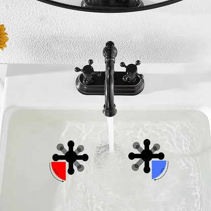 Bathroom Faucet Oil Rubbed Bronze GGStudy 2 Handles 4 Inches Centerset Bathroom Vanity with Drain Assembly and Supply Hose Lavatory Mixer Double Handle Tap
