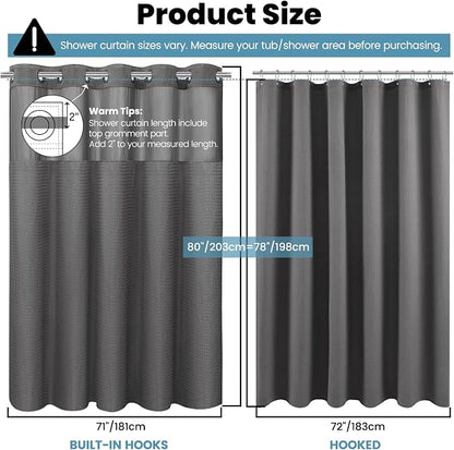 SORTTO No Hook Shower Curtain with Snap in Liner Set Waffle Shower Curtain for Bathroom Hotel Style Fabric Waterproof Inner Liner，71" W x 80" H, Dark Grey