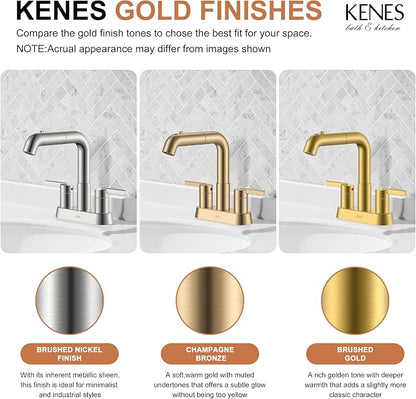 Champagne Bronze Pull Down Centerset Bathroom Faucet 3 Hole 2 Handle | Pull Out Bathroom Faucet with Pop Up Drain & Supply Lines, Lead-Free cUPC & NSF Certified, 4 Inch Faucet for Vanity RV Sink